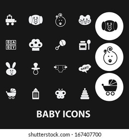 baby, children, toys icons, signs set, vector