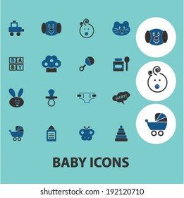 baby, children, toys icons, signs set, vector