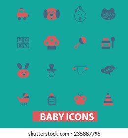 baby, children, toys icons, signs set, vector