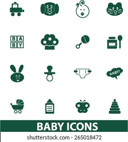 baby, children, toys icons, signs, illustrations set, vector