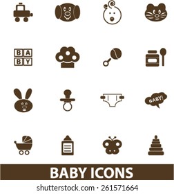 baby, children, toys isolated icons, signs, illustrations collection concept design set for web and application on background, vector