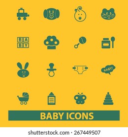 baby, children, toys isolated web icons, signs, illustrations concept design set, vector