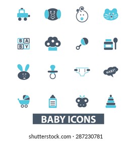 baby, children, toys, kids icons, signs, illustrations set, vector