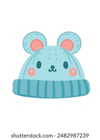 Baby children's warm hat with a cute bear vector illustration, inspired by animals and isolated on a white background