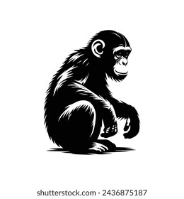 Baby Chimpanzee Silhouette Illustration Monochrome Design Style