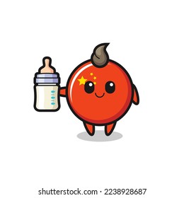 baby china flag badge cartoon character with milk bottle , cute style design for t shirt, sticker, logo element