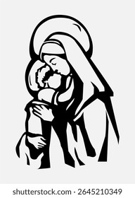 Bebê com uma freira cristã abraçando clipart vetor