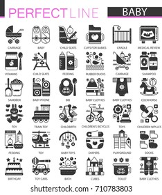 Baby classic black mini concept symbols. Baby modern icon illustrations set.