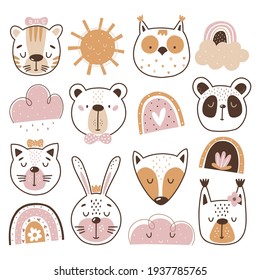 Baby Clipart, Animal Face Clipart. These Illustrations Are Suitable For, Print, Sublimation, T- Shirt, Postcard, Printable, Stationery And So Much More.