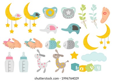 Baby clipart stuff set. Kids collection vector illustration.