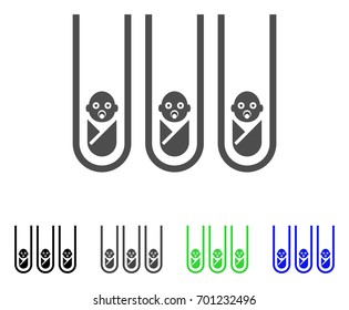 Baby Cloning Test-Tubes flat vector illustration. Colored baby cloning test-tubes, gray, black, blue, green icon variants. Flat icon style for graphic design.
