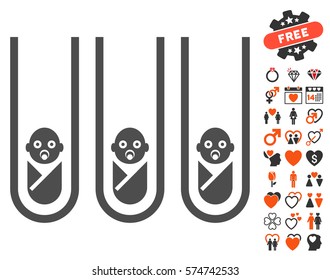 Baby Cloning Test-Tubes pictograph with bonus decoration pictures. Vector illustration style is flat iconic elements for web design, app user interfaces.