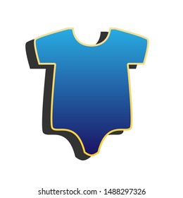 Baby cloth illustration. Blue icon with gold contour with dark gray shadow at white background. Illustration.