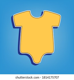 Baby cloth illustration. Golden Icon with White Contour at light blue Background. Illustration.