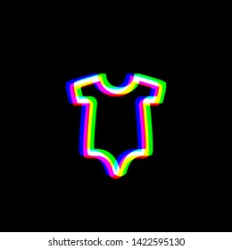 Baby cloth illustration. Red, green and blue unfocused contour icon at black background. Illustration.