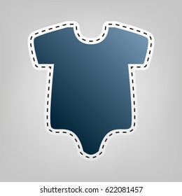 Baby cloth illustration. Vector. Blue icon with outline for cutting out at gray background.