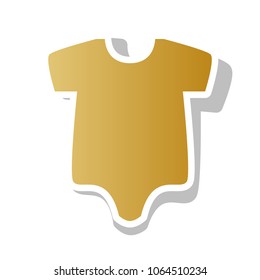 Baby cloth illustration. Vector. Golden gradient icon with white contour and rotated gray shadow at white background.