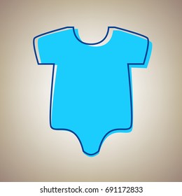 Baby cloth illustration. Vector. Sky blue icon with blue contour on beige background.