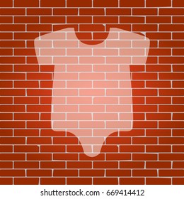 Baby cloth illustration. Vector. Whitish icon on brick wall as background.