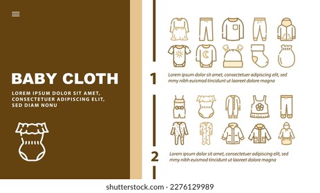 baby cloth infant newborn child landing web page header vector. clothing fashion, wear girl, cute cotton, little care, bodysuit kid, style design baby cloth infant newborn child color illustrations