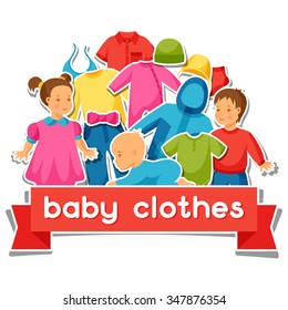 Baby clothes. Background with clothing items for newborns and children.
