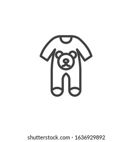 Baby clothes bodysuit line icon. Jumpsuit romper linear style sign for mobile concept and web design. Infant Romper with teddy bear outline vector icon. Symbol, logo illustration. Vector graphics