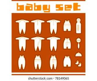 Baby clothes, bottle, toy, hat set