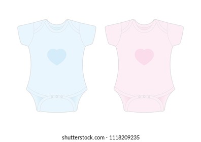 Baby clothes for boy and girl on white background. Baby onesie