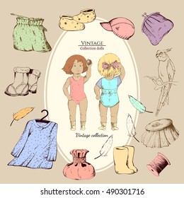 baby clothes, decorative design dolls vintage collection, seamless pattern vector illustration