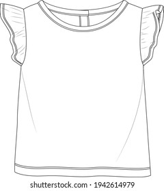 Dibujo plano de la plantilla de diseño de ropa para bebés. Blusas para bebés