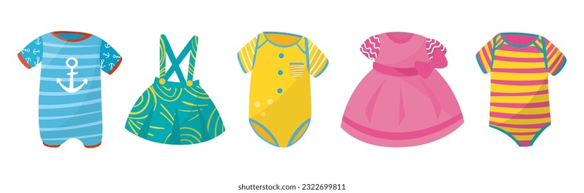 Baby Clothes with Dress, Body and Pinafore Skirt Vector Set