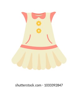 Baby clothes, dress with pink color, poster and clothing for little girls and princesses, object with flowers, vector illustration isolated on white