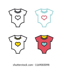 Baby clothes flat simple line icons set.