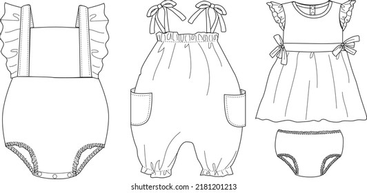 baby clothes flat sketch design colletion 