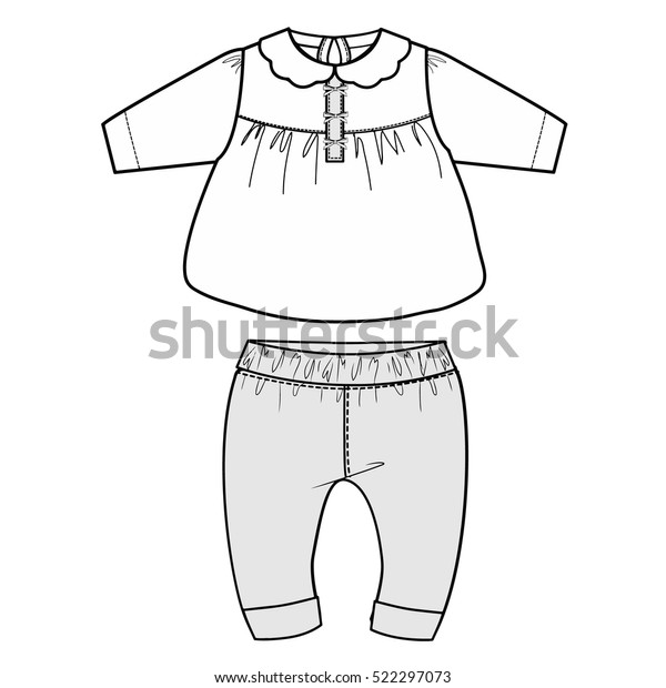 Baby Clothes Flat Sketch Template Isolated Stock Vector (Royalty Free ...