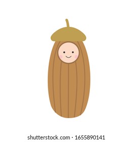 Baby in clothes in the form of an acorn. Vector illustration.