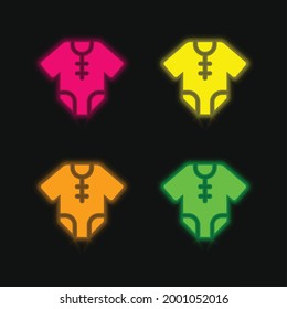Baby Clothes four color glowing neon vector icon