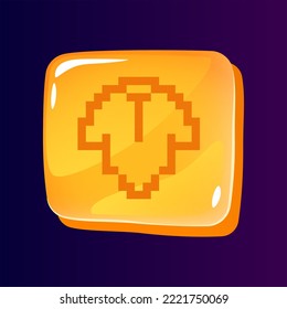 Baby clothes glossy ui button with pixelated icon. Online store. Editable 8bit graphic element on shiny square shape. Isolated vector user interface image for web, mobile. Retro style game design