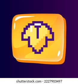 Baby clothes glossy ui button with pixelated color icon. Online store for newborns. Fashion. Editable 8bit graphic element on shiny glass rectangle shape. Isolated image for arcade, video game design