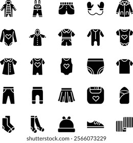 Baby clothes glyph vector icons pack