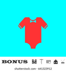 Baby clothes icon flat. Red pictogram on blue background. Vector illustration symbol and bonus buttons Music center, corkscrew, credit card, house, drum
