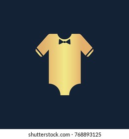 Baby clothes icon flat. Simple gold pictogram on dark background. Vector illustration symbol