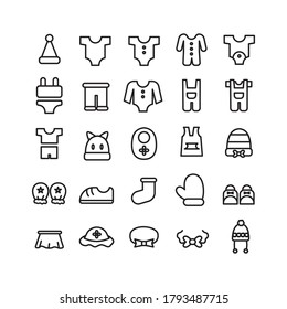 Baby Clothes icon set vector line for website, mobile app, presentation, social media. Suitable for user interface and user experience.