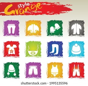 Baby clothes icon set for your design. Grange icons style