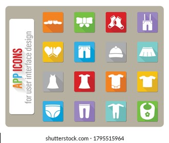baby clothes icons set in flat design with long shadow