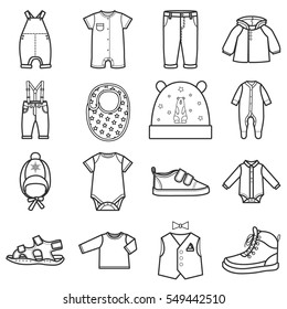 Baby clothes icons set.Clothing for boy. Isolated vector illustration on white background.