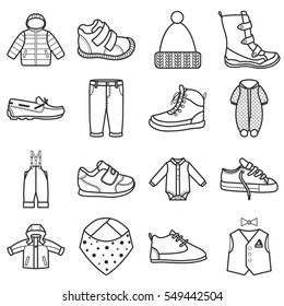 Baby clothes icons set.Isolated vector illustration on white background.