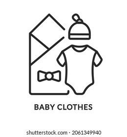 Babybekleidungskit-Flachzeilensymbol. Vektorgrafik-Decken, Karosserieanzug und Hut, Symbol für Babybekleidung