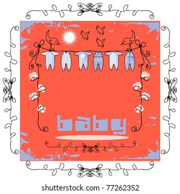 Baby Clothes Line doodley paper card