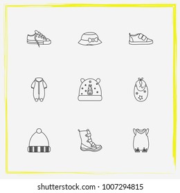 Baby Clothes line icon set bib, shoes and baby hat etc.